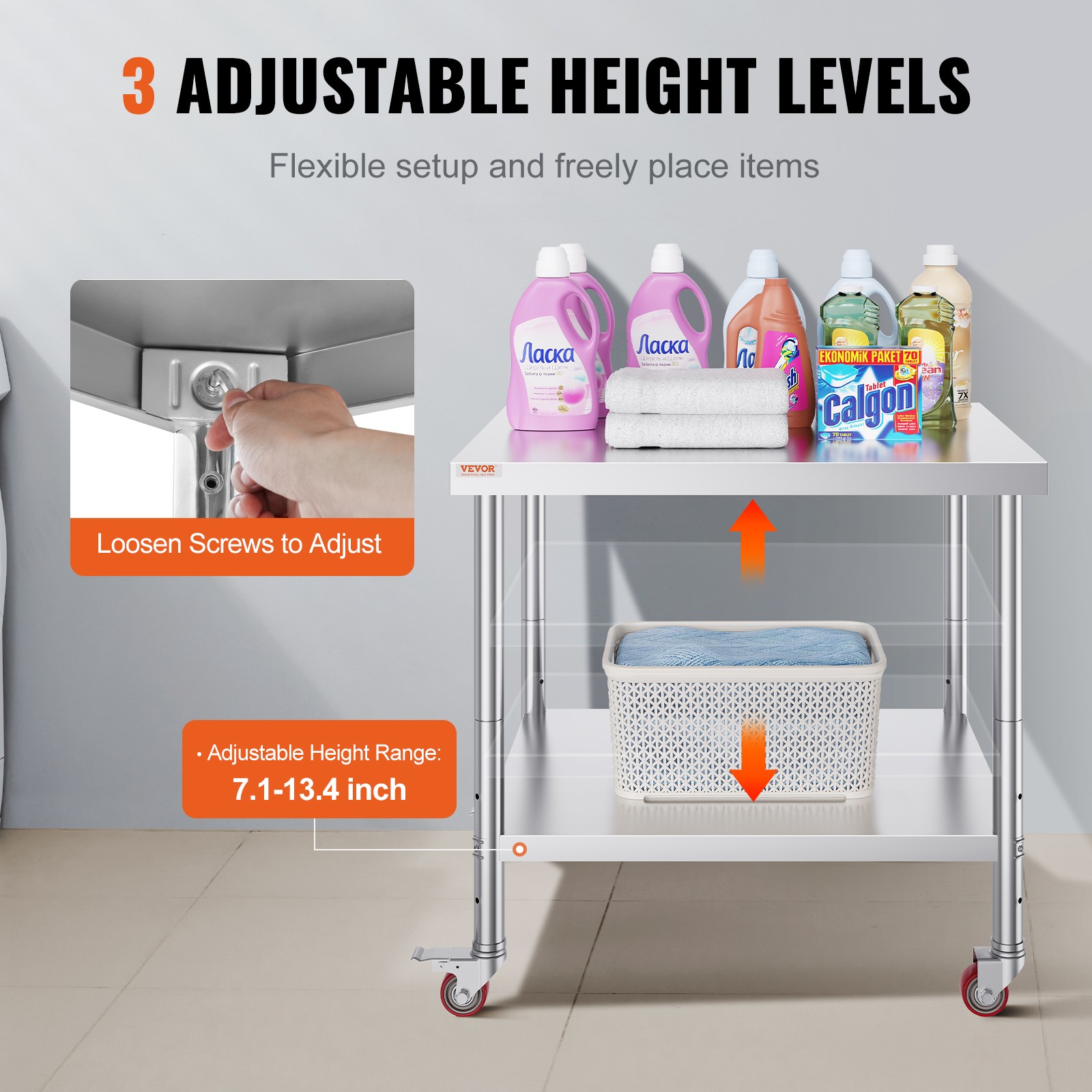 VEVOR Stainless Steel Work Table Commercial Prep Table 36×30 Inch With 4 Casters