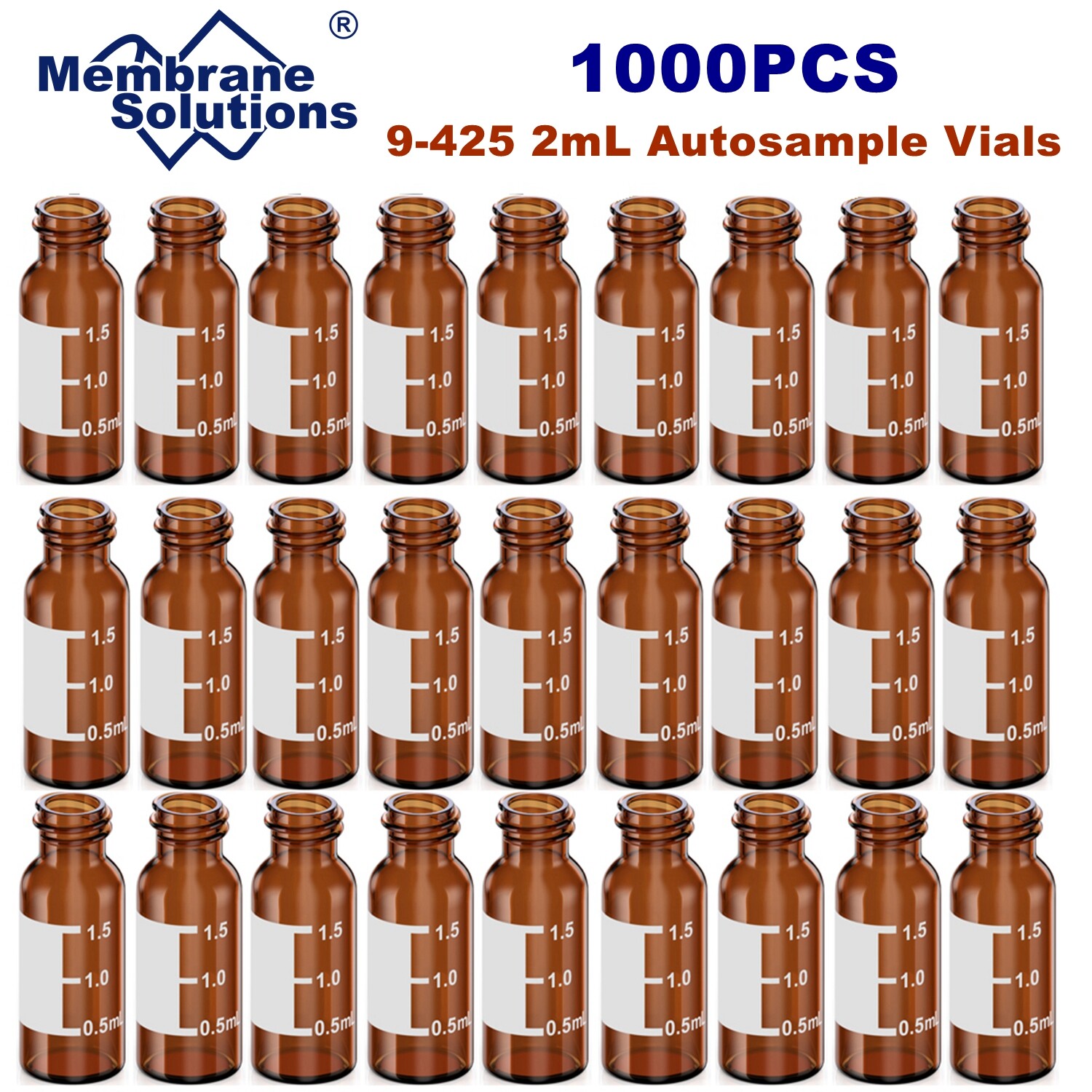 50000x 2ml 9mm HPLC Vials Clear Autosampler Borosilicate Sample Graduation 9-425