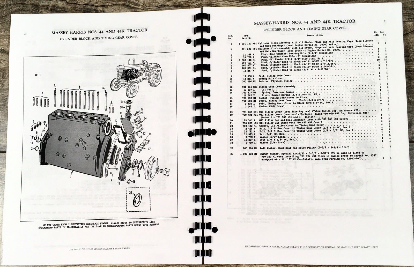 Massey Harris 44 44K Gas Tractor Parts Manual Catalog Book Assembly Schematics