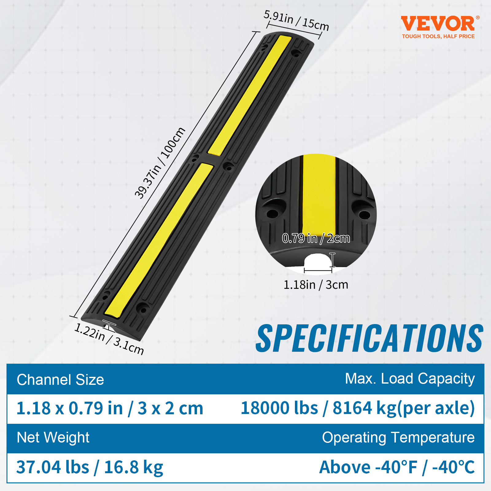 VEVOR 4 PCs 39» Cable Protector Ramp 18000 lbs Speed Bump Floor Cable Protector