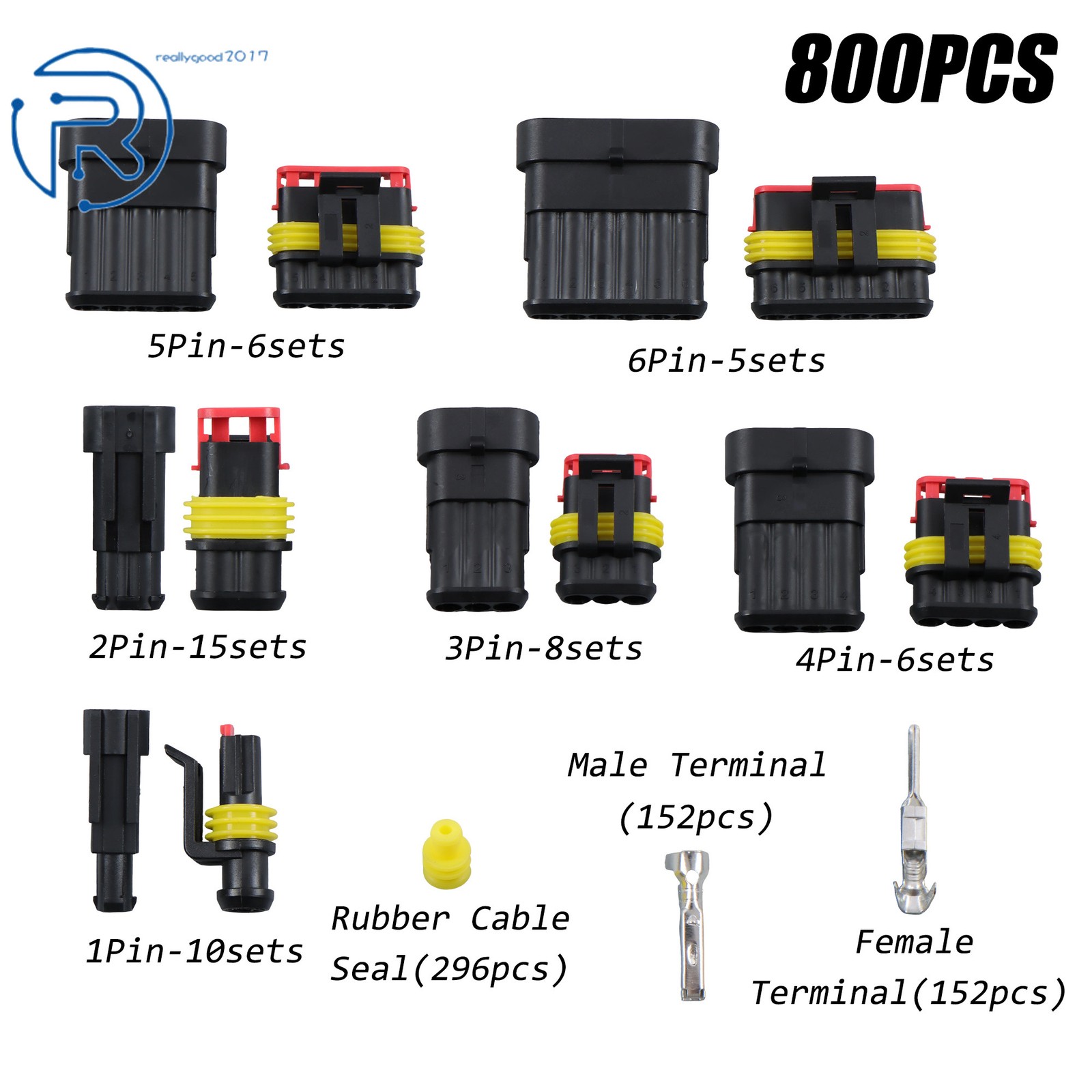 800Pcs Waterproof Automotive Electrical Wire Connectors Plug Kit 1/2/3/4/5/6 Pin
