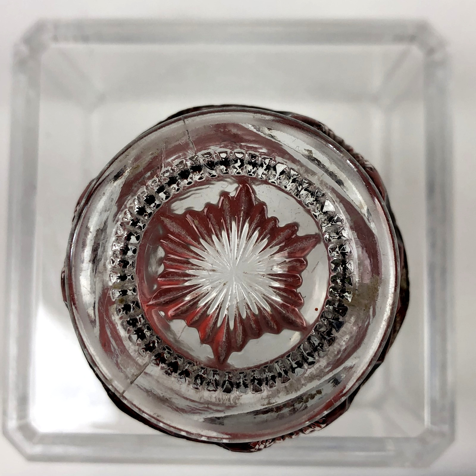 VTG Souvenir Battle Creek MI Flashed Cranberry Glass Toothpick Holder Scalloped