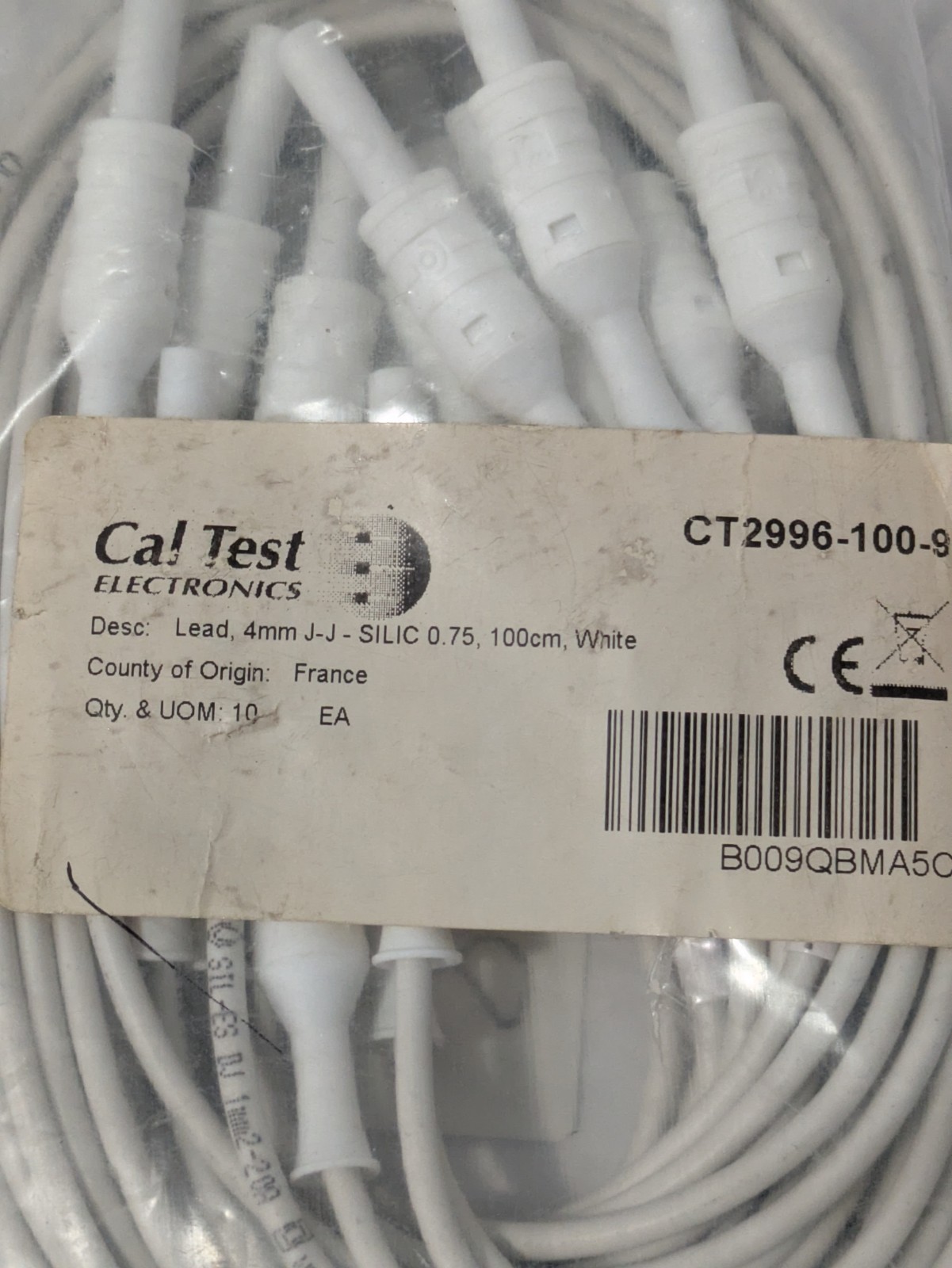 Cal Test Electronics CT2996-100-9 4mm Banana Plug Test Leads 100cm White 10-Pack