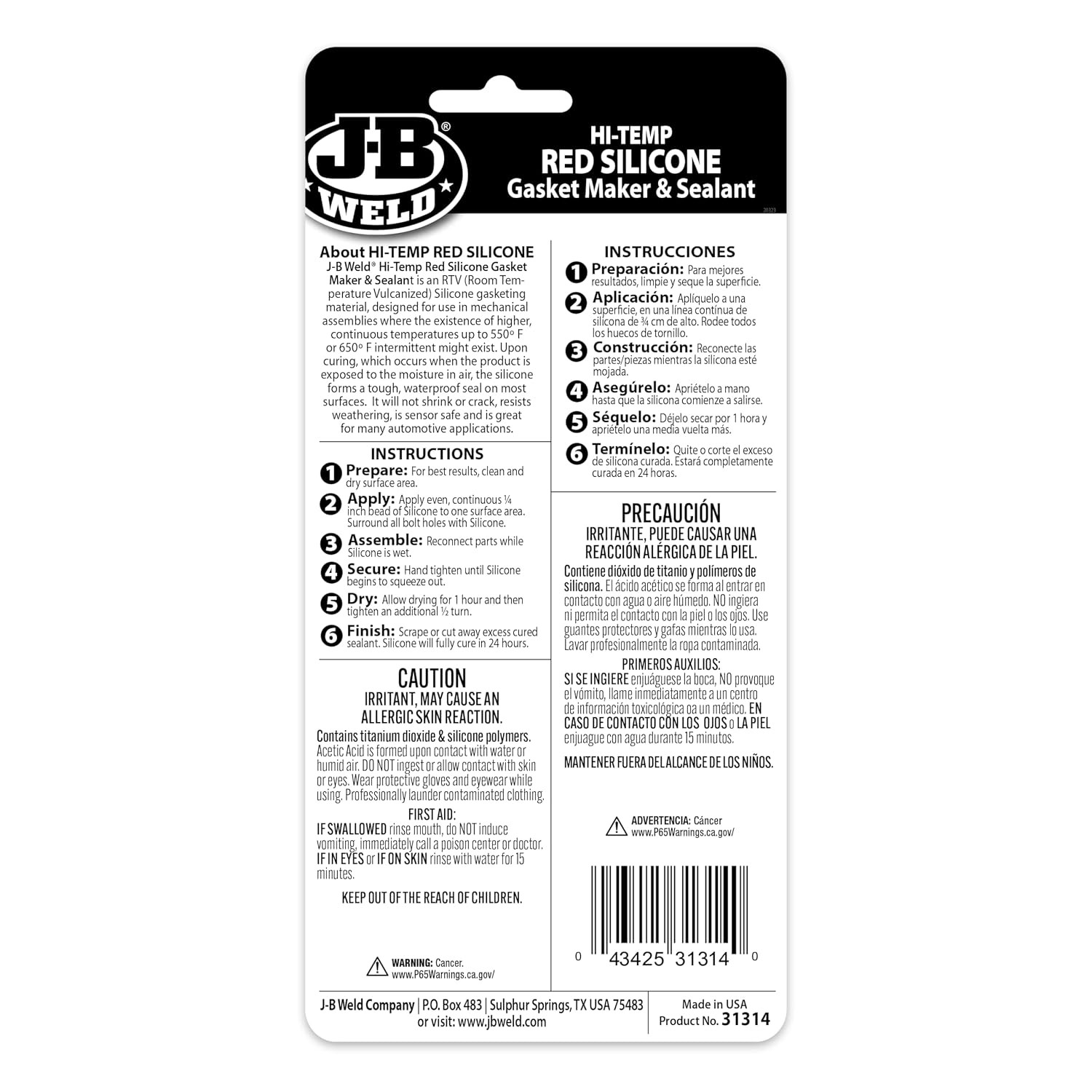 31314 Red High Temperature RTV Silicone Gasket Maker and Sealant – 3 Oz. – 2-Pac