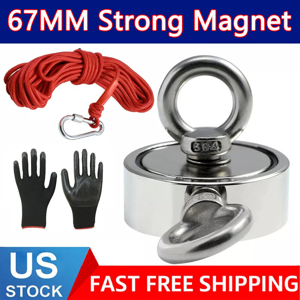 1300 LBS Strong Fishing Magnet Kit Double-Sided Pull Force and Rope Carabiner US