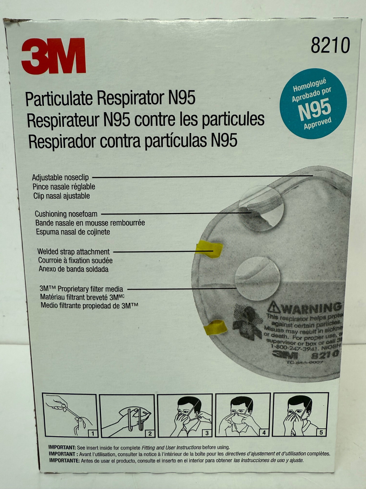 3M 8210 PARTICULATE RESPIRAOR N95 DISPOABLE DUST MASK BOX OF 20 NEW