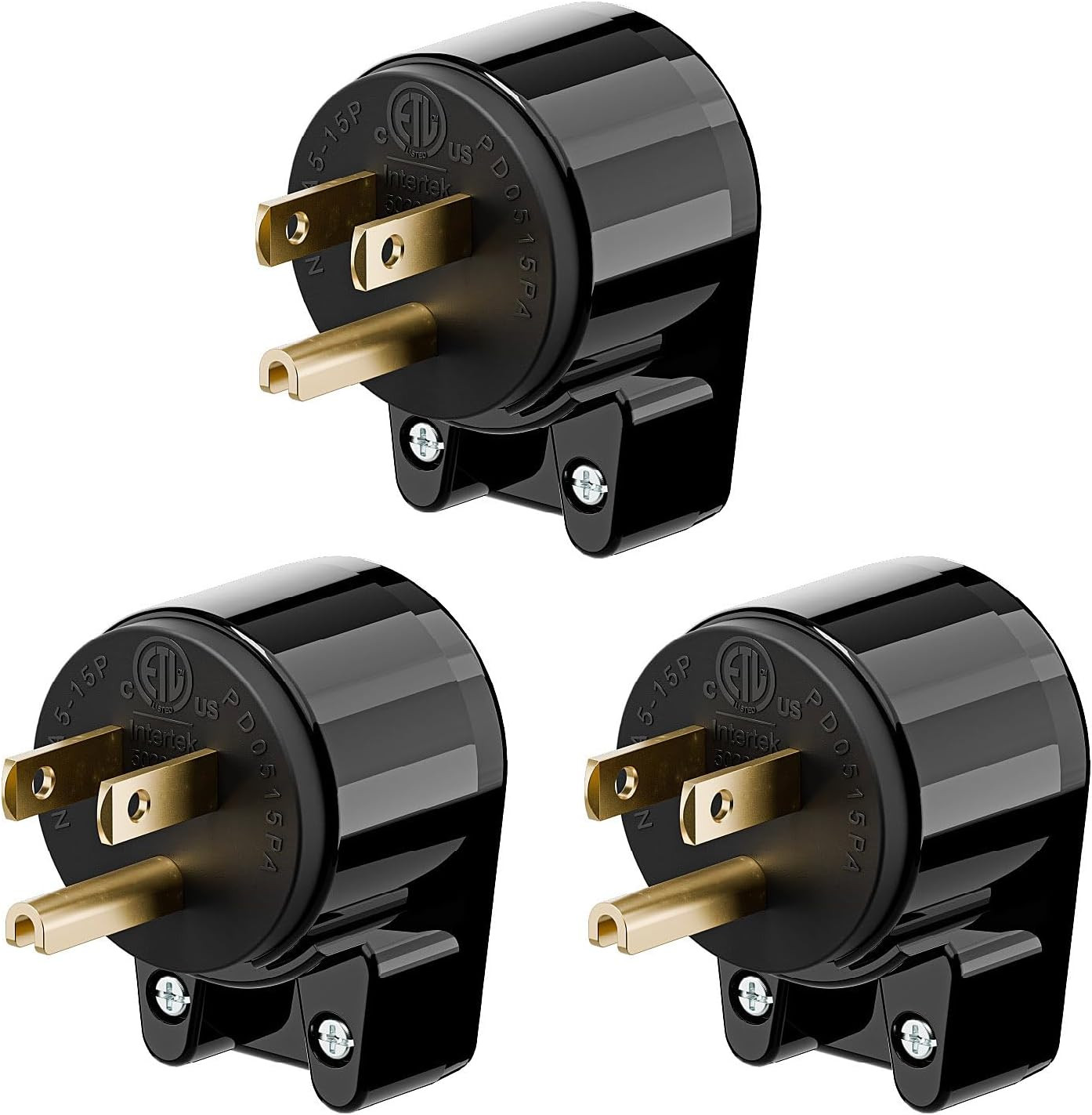 (3PACK) ETL Listed 90 Degree USA Canada Male Plug Nema 5-15P 3 Pole Angle DIY Pl