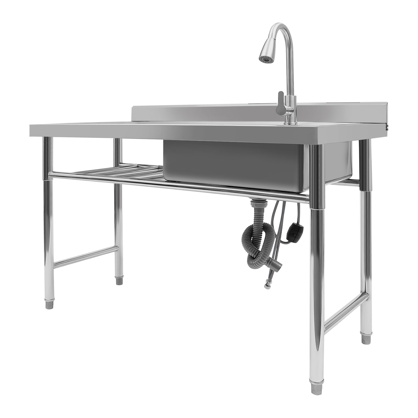 1 Compartment Kitchen Sink Prep Table With 360°Faucet Commercial Stainless Steel