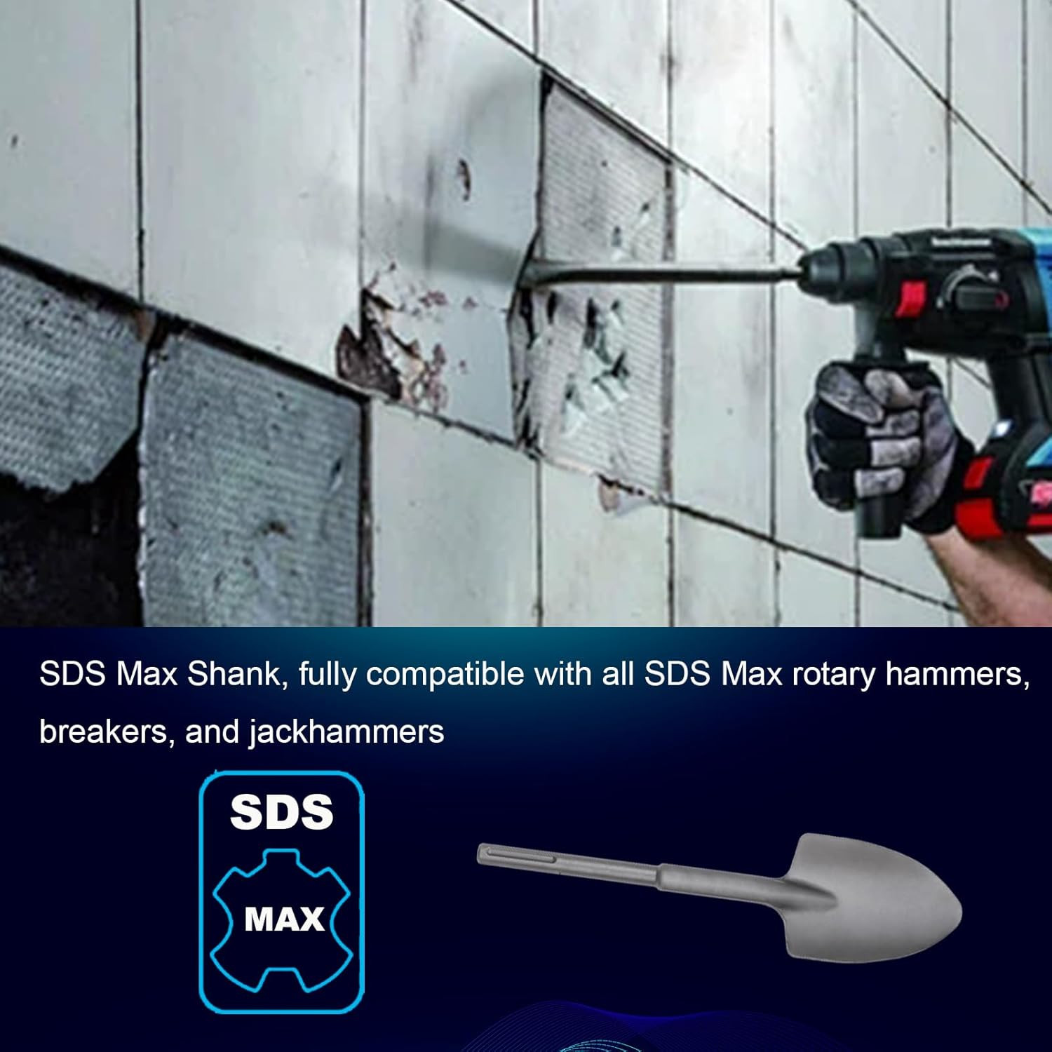 18-Inch SDS Max Steel Clay Spade, Ideal for Concrete Demolition, Jack Hammer Bit