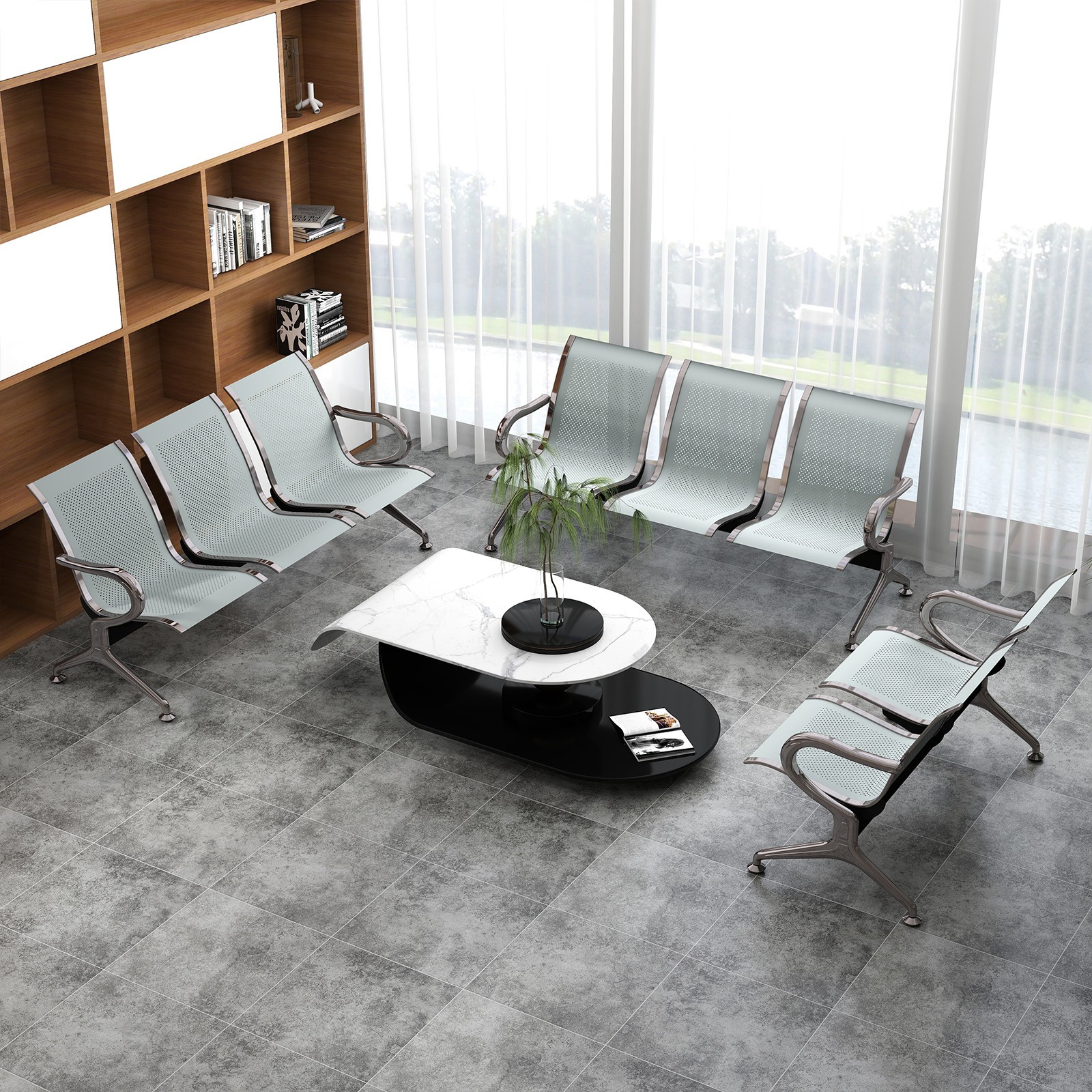 8-Seater Waiting Room Chairs Set Office Guest Reception Benches for Lobby Sliver