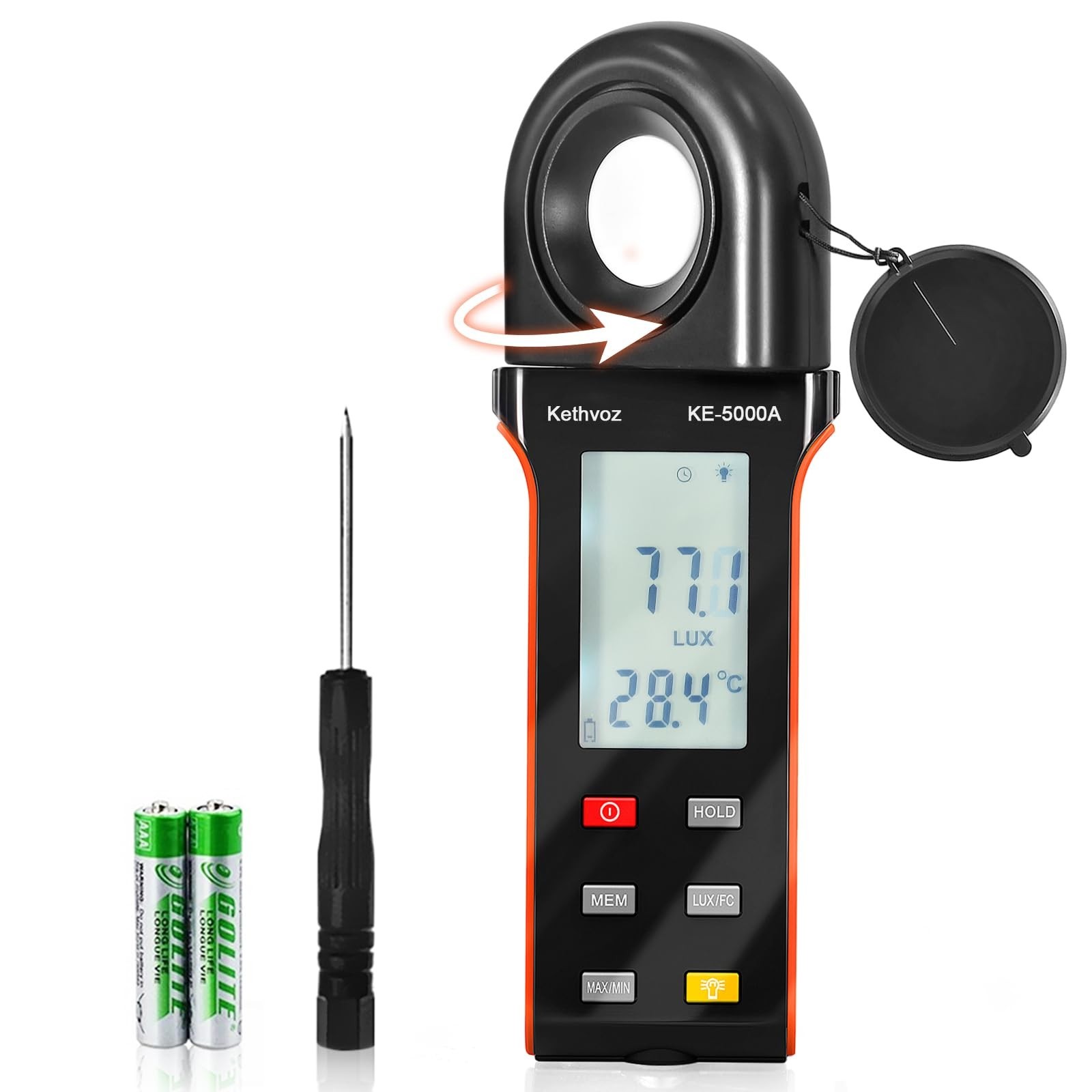 Kethvoz Digital Illuminance Light Meter, 400,000 Lux/FC Illuminance Tester wi…