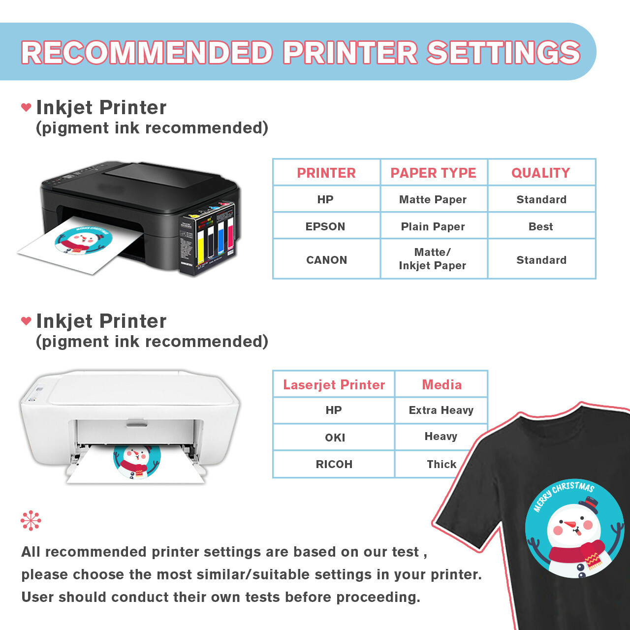 30 Sheets Printable Light T-shirt Iron-on Heat Transfer Paper Inkjet & Laser 8.5