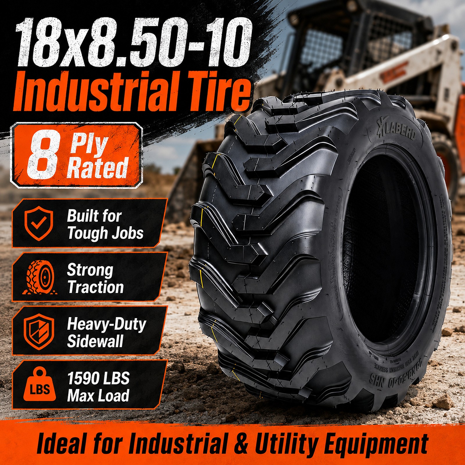 HALBERD 18×8.50-10 Skid Steer Tires 8 Ply 18×8.50-10 Tractor Tires Heavy Duty