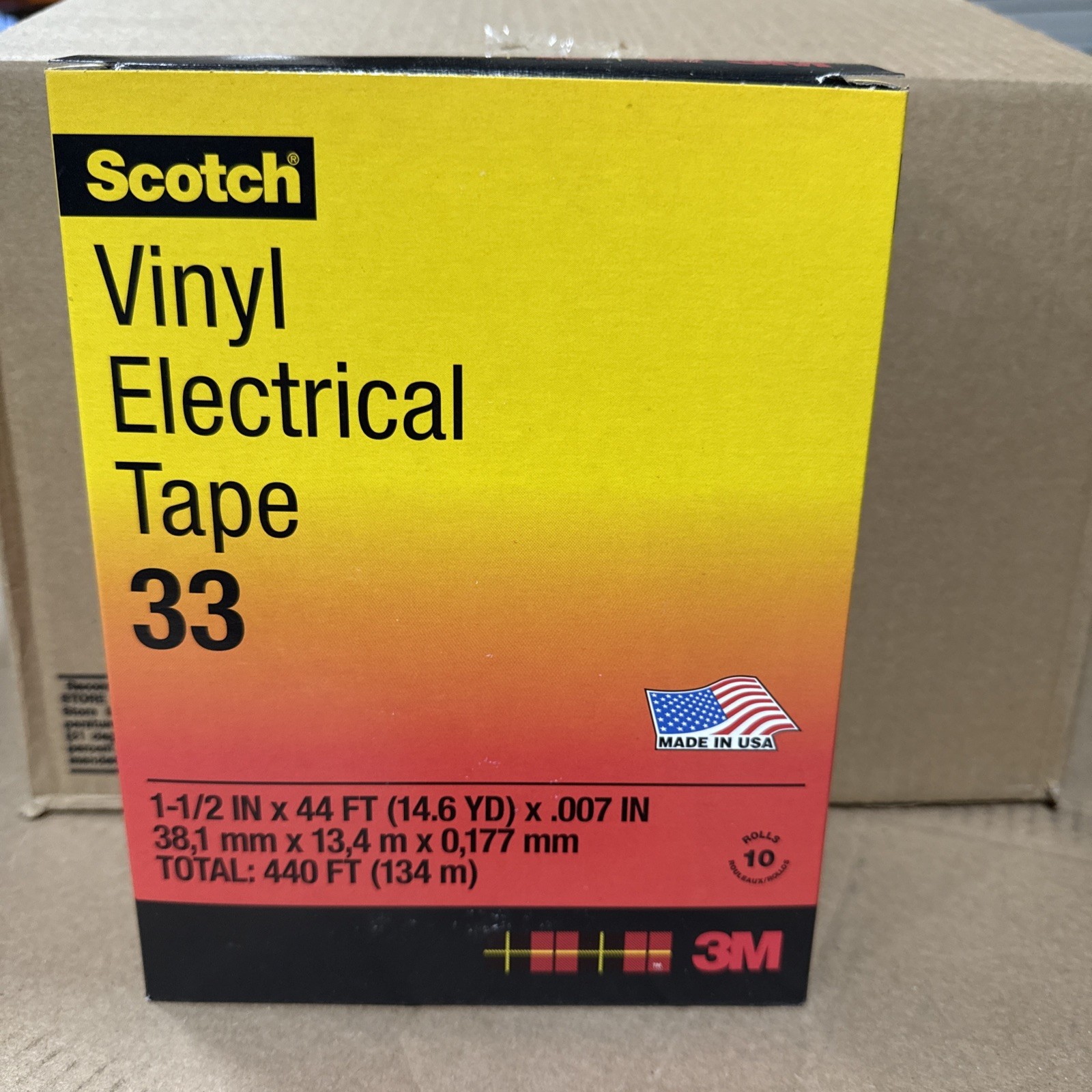 Scotch Super 33+1.5in x 44ft,Vinyl Electrical Tape, Black,101741-BOX OF 10 ROLLS