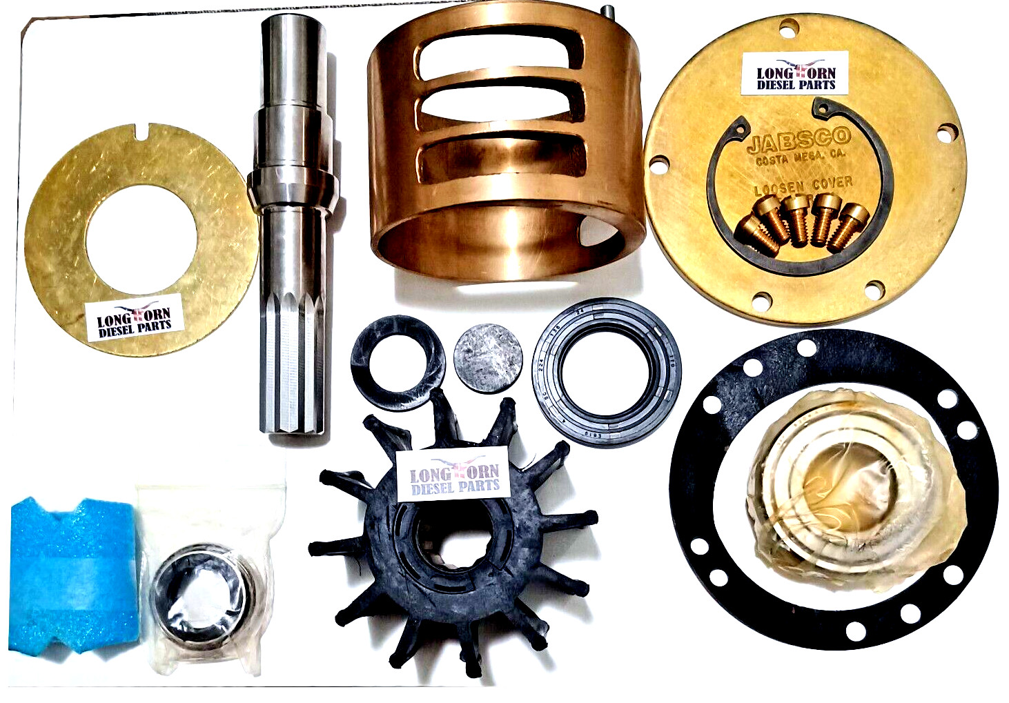 Jabsco Major Sea Water Pump Repair Kit JA12600-001 W/Shaft forCummins V/VT 903