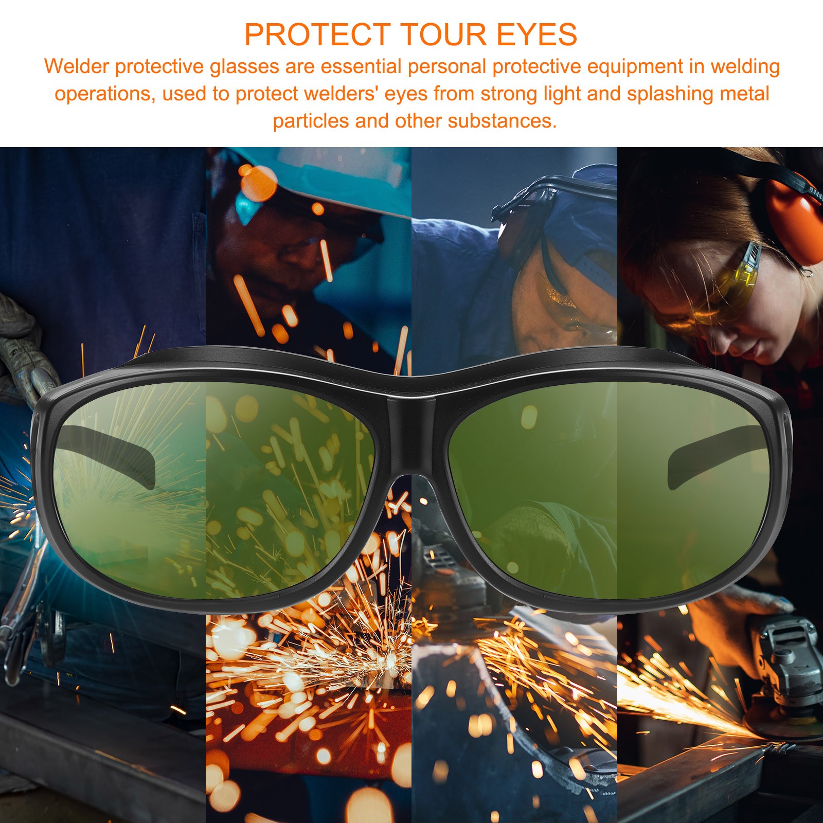 Welding Glasses IR Shade 3 Green CE Certified Protective Glasses Wrap-Around Len
