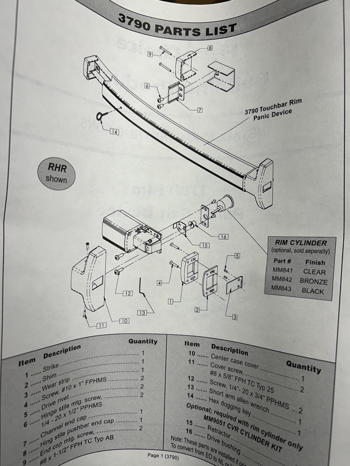 First Choice 379036-BR 36” DC13 RIM Exit Device Narrow Style Non-Handed NOS