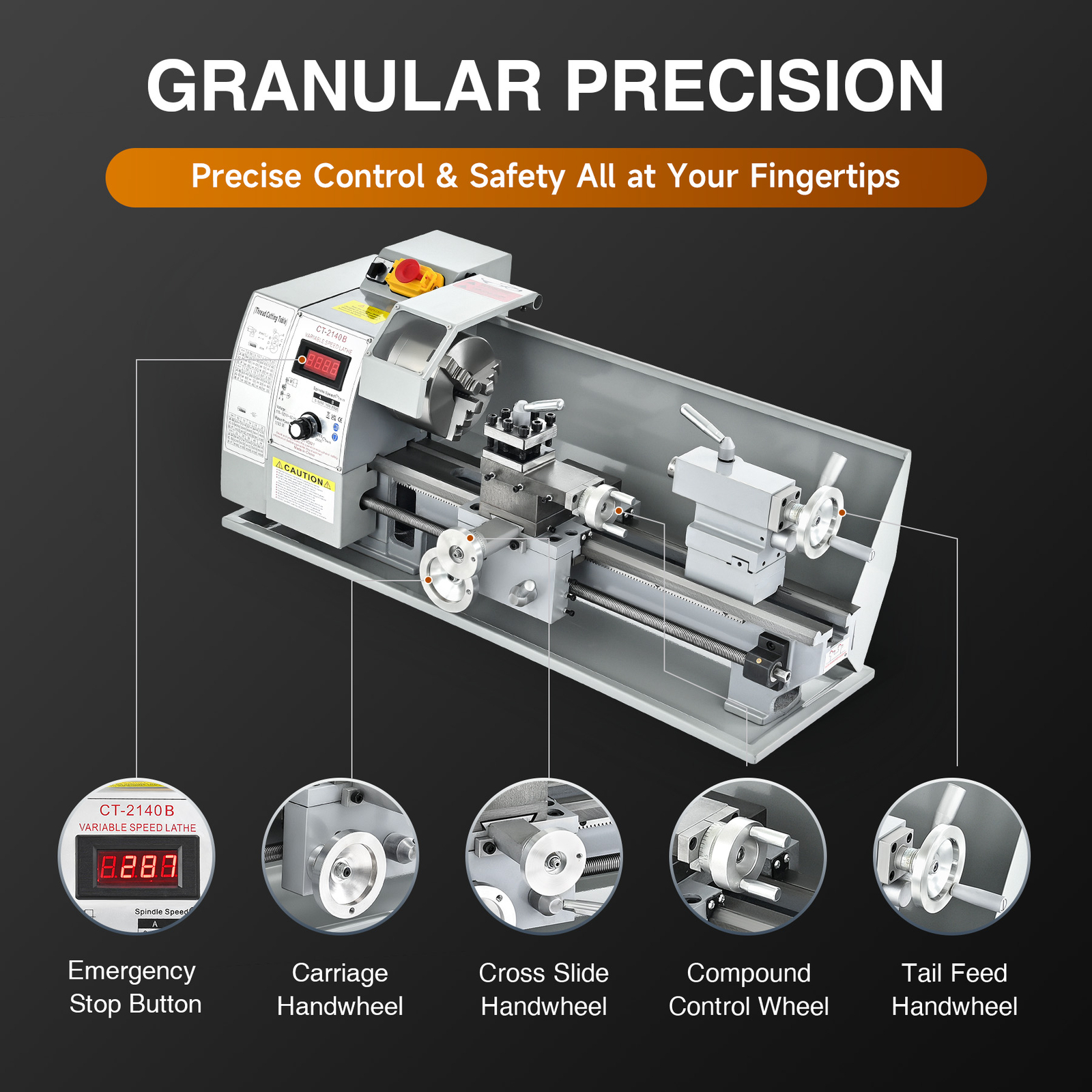 8×16″ Mini Metal Lathe Digital Metal Gear Brushless-Motor Full-Set 1.5HP