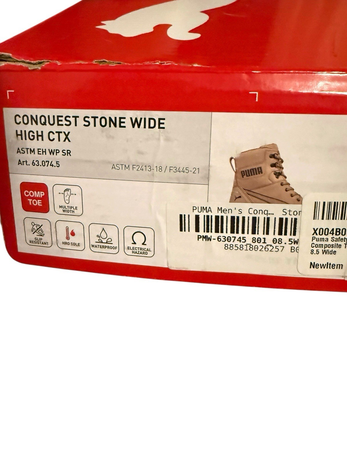 Puma Conquest Stone CTX Work Boots Mens 8.5 Wide Composite Toe Waterproof EH