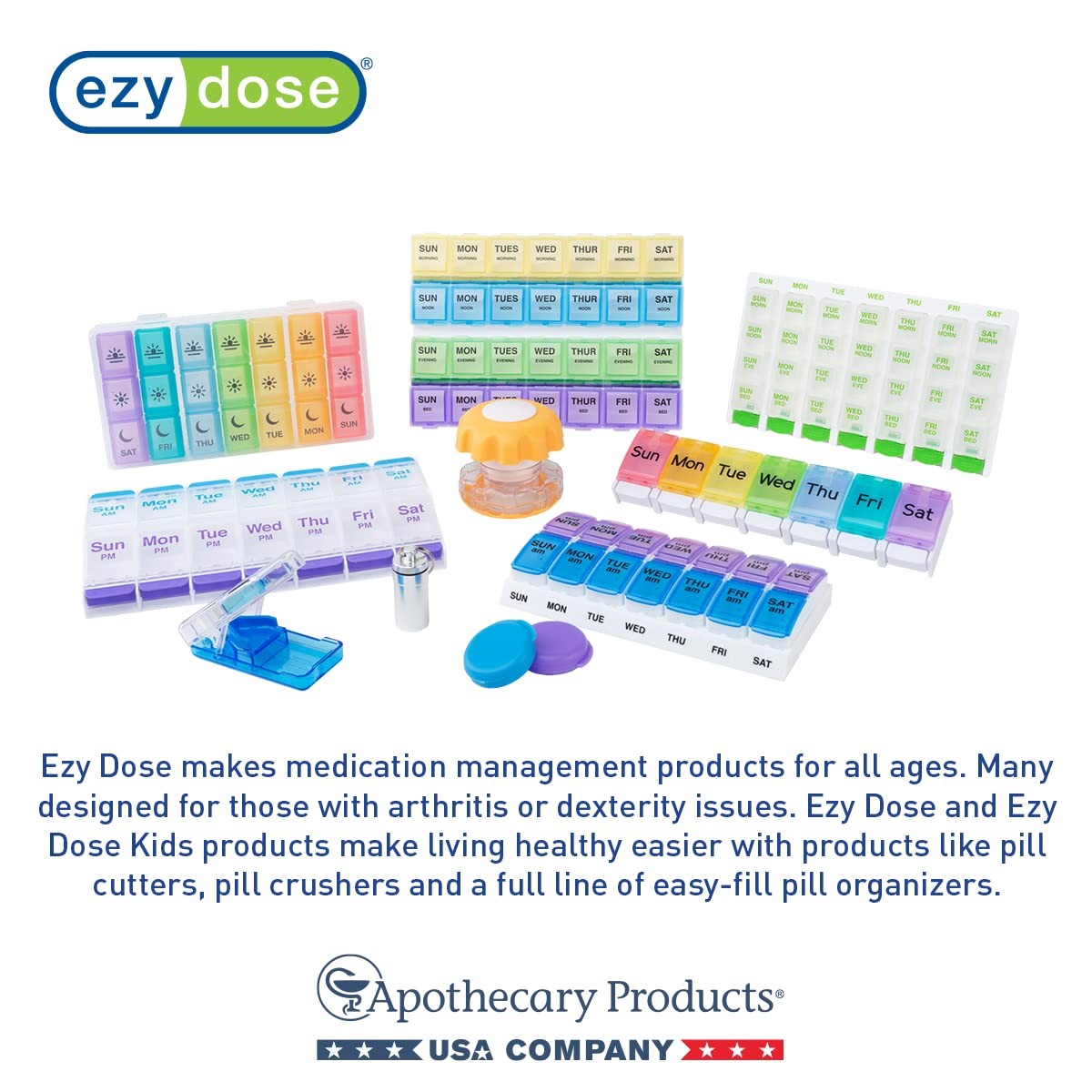 EZY DOSE 3 Compartment Pill Crusher, Cutter and 1 Count (Pack of 1), Blue