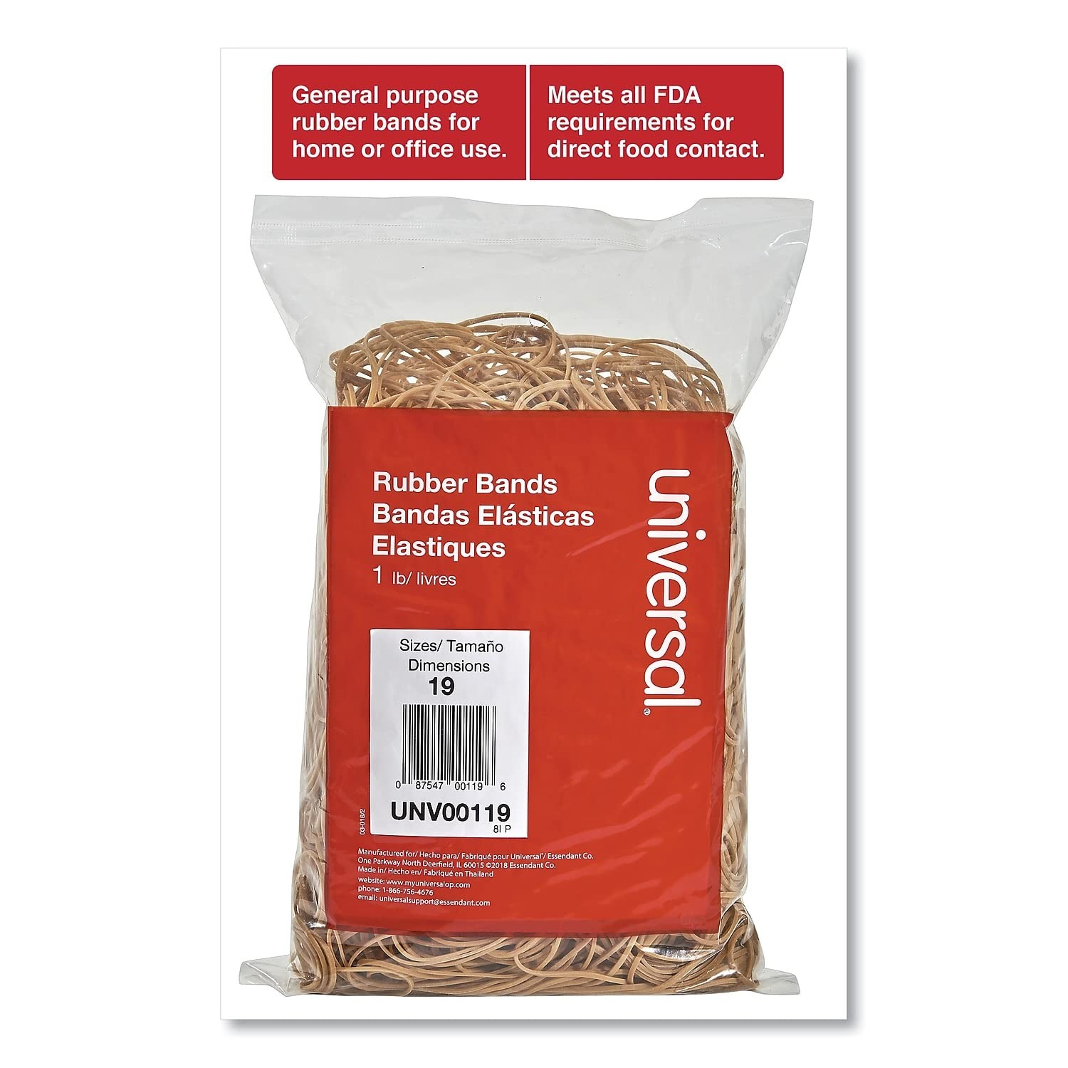 00119 Rubber Bands, Size 19, 3-1/2 x 1/16, 1lb Pack