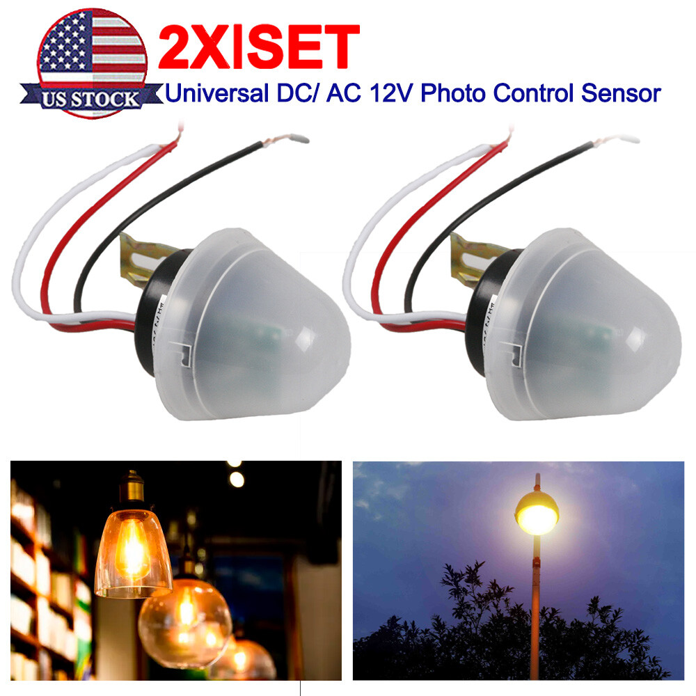 2PCS DC/AC 12V Auto On Off Light Photocell Switch Control Dark To Dawn Sensor US