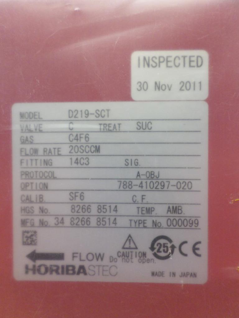 Horiba STEC D219-SCT Gas C4F6 20 SCCM Mass Flow Controller