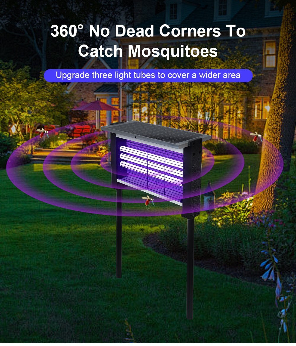 Outdoor Bug Zapper 4500V Solar Mosquito Killer 4000mAh Rechargeable 13H Runtime