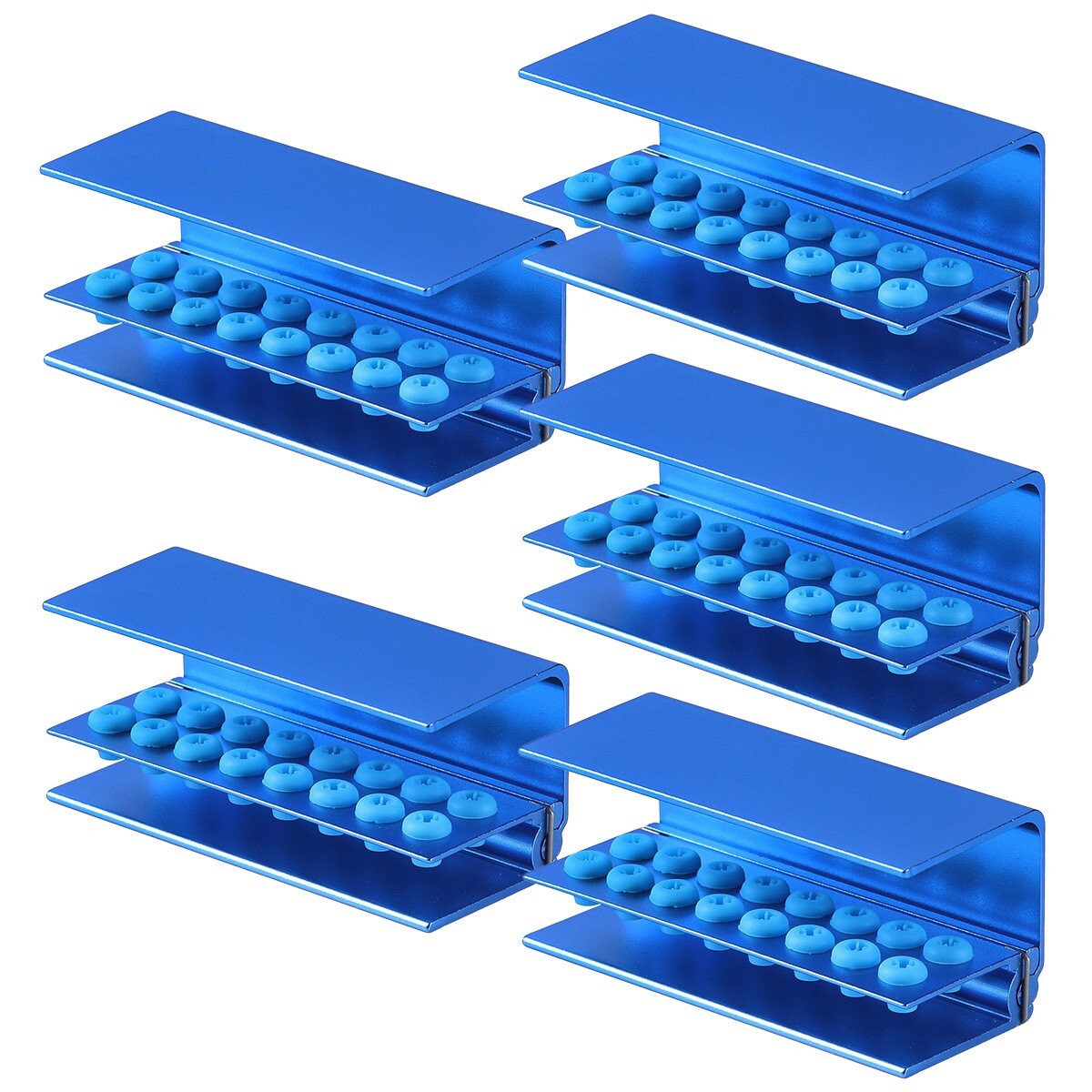 5 Pcs Dental Bur Block Holder with Cover 16 Holes For High & Low Speed Burs Blue