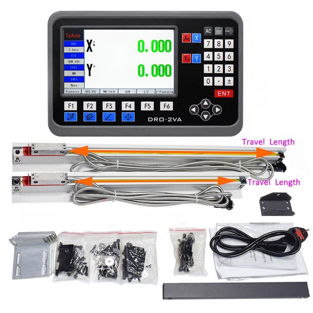 TOAUTO 2 Axis LCD DRO + 2pc Linear Scales Digital Readout full kit for Lathe,US