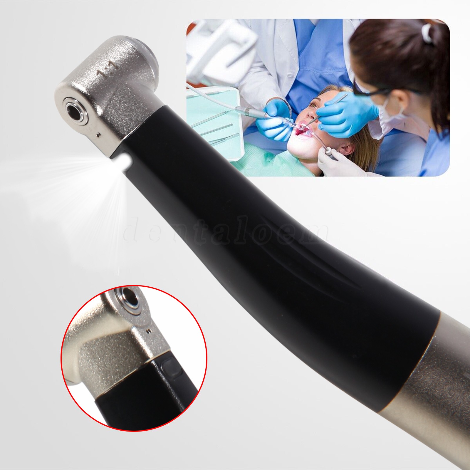 Dental Low Speed Handpiece Fiber Optic 1:1 Contra Angle Handpiece With LED Light