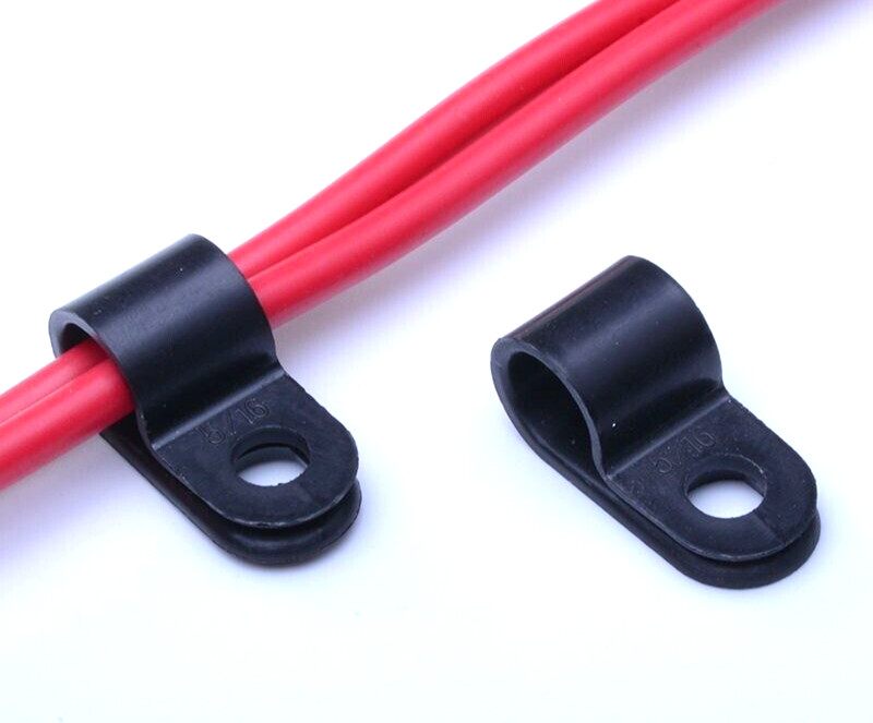 100 PCS PACK 3/8″ Inch IN R-Type CABLE CLAMP NYLON BLACK HOSE WIRE ELECTRICAL UV