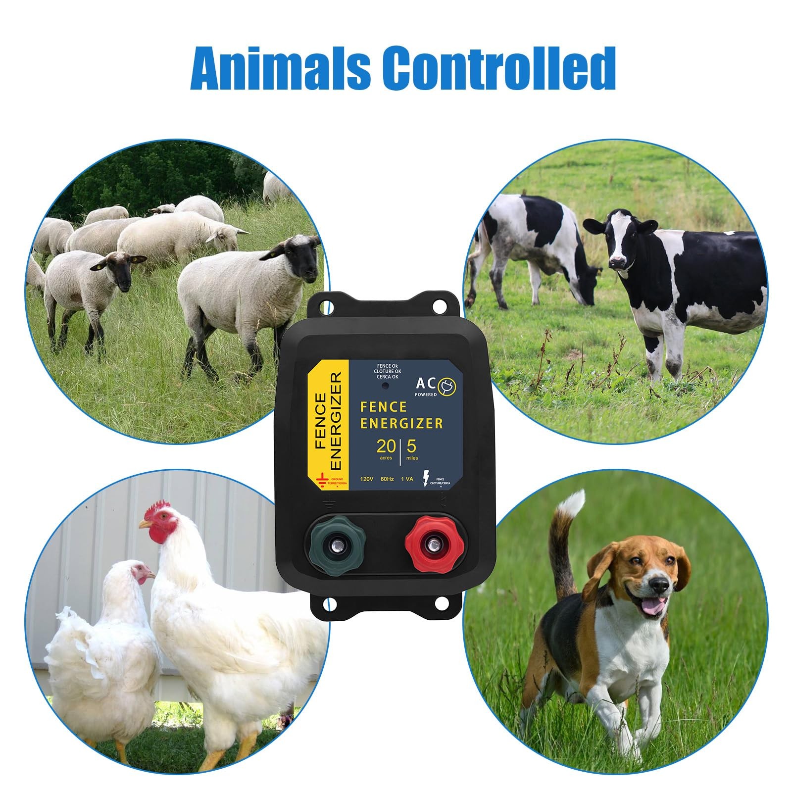 Electric Fence Charger, 5 Mile Plug in Electric Fence Energizer, for Preventive