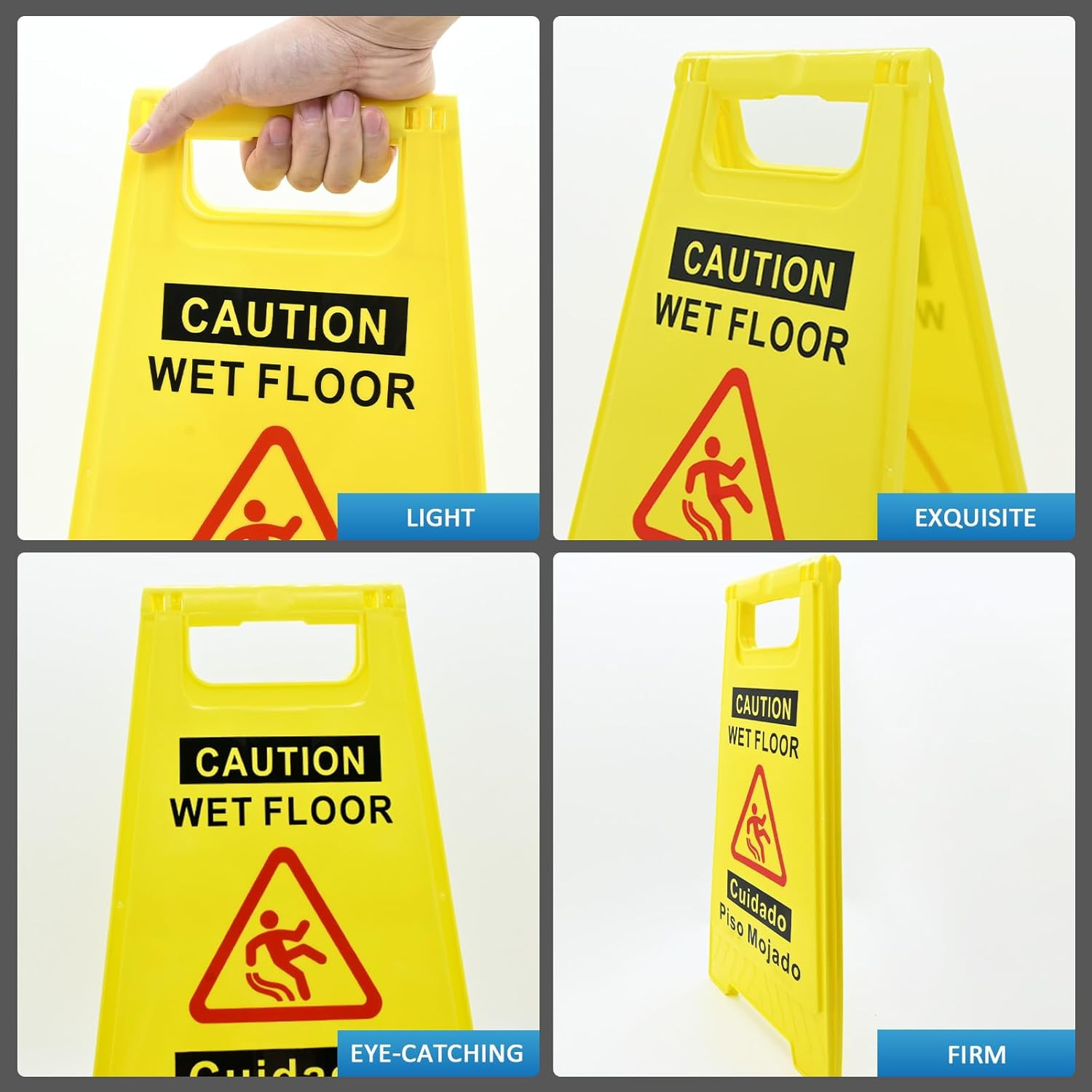 2-Pack Caution Wet Floor Sign 17.5 Height Bright Yellow Double-Sided Folding