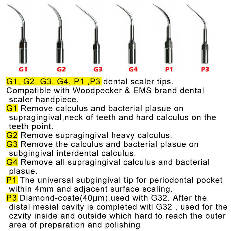 5PCS Woodpecker Ultrasonic Scaler Endo Perio Tips fit UDS-E UDS-P/ UDS J2 EMS
