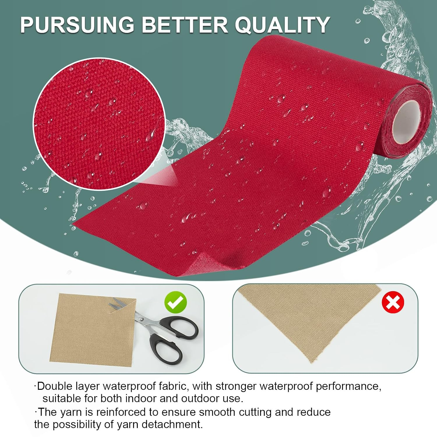Linen Canvas Repair Tape, 4 X 63 in Red Waterproof Self-Adhesive Patch for Outdo