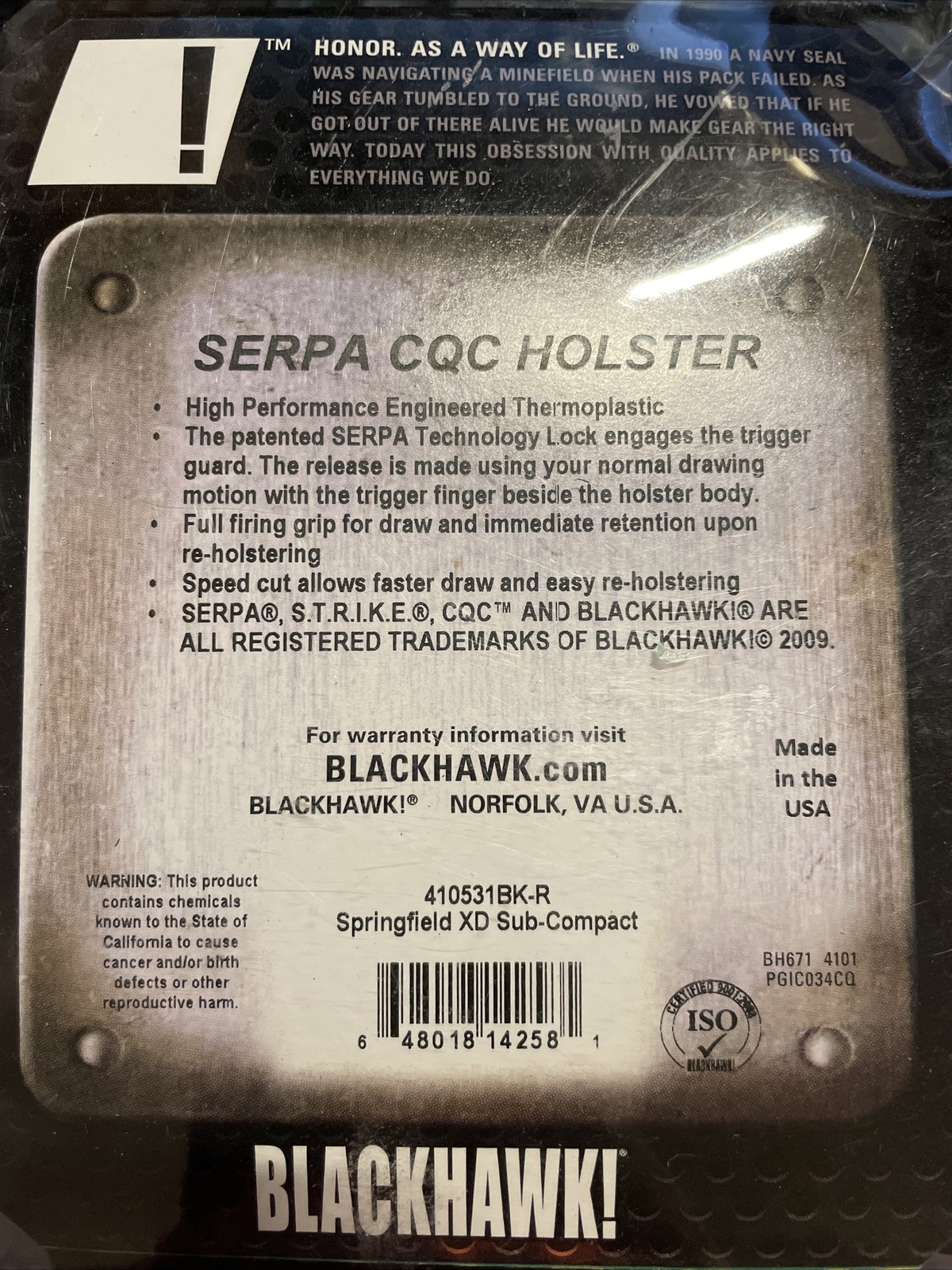 BlackHawk Serpa CQC #31 RH Springfield XD Sub Black Matte