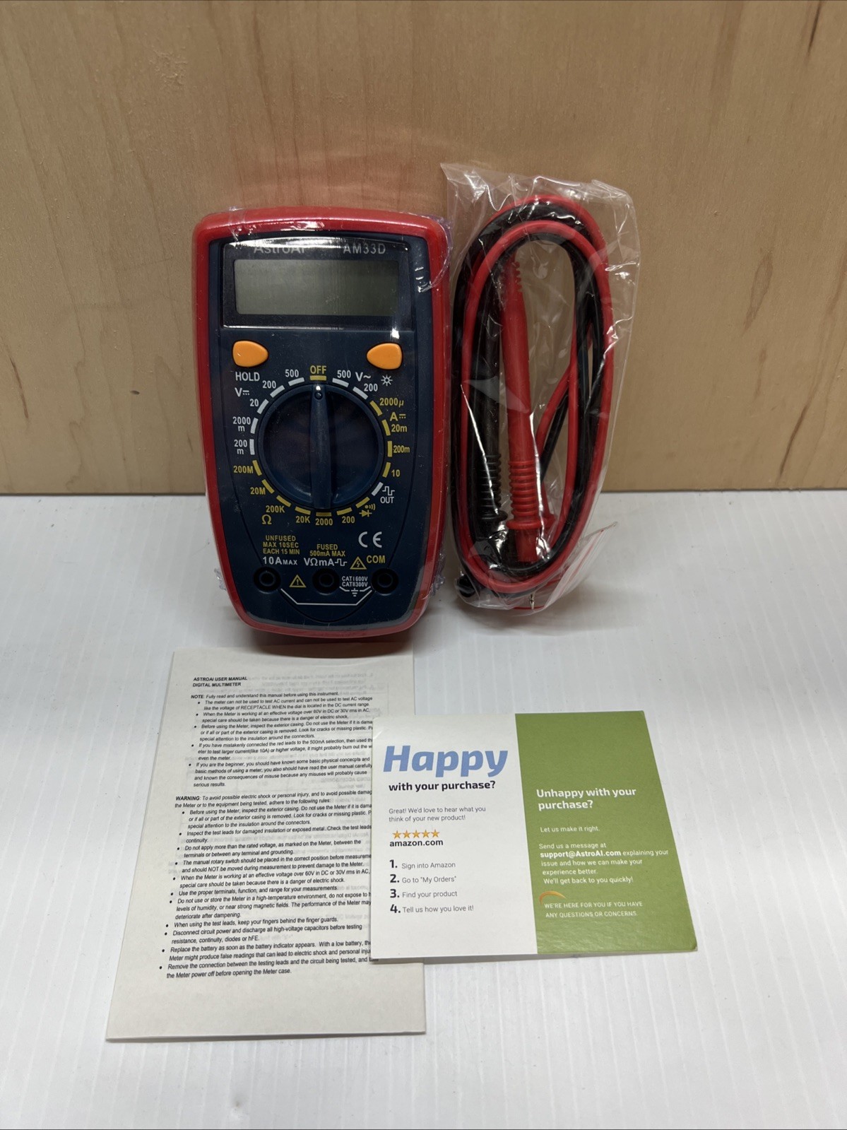 AstroAI Digital Multimeter AM33D Tester with Auto Range Voltage and Current