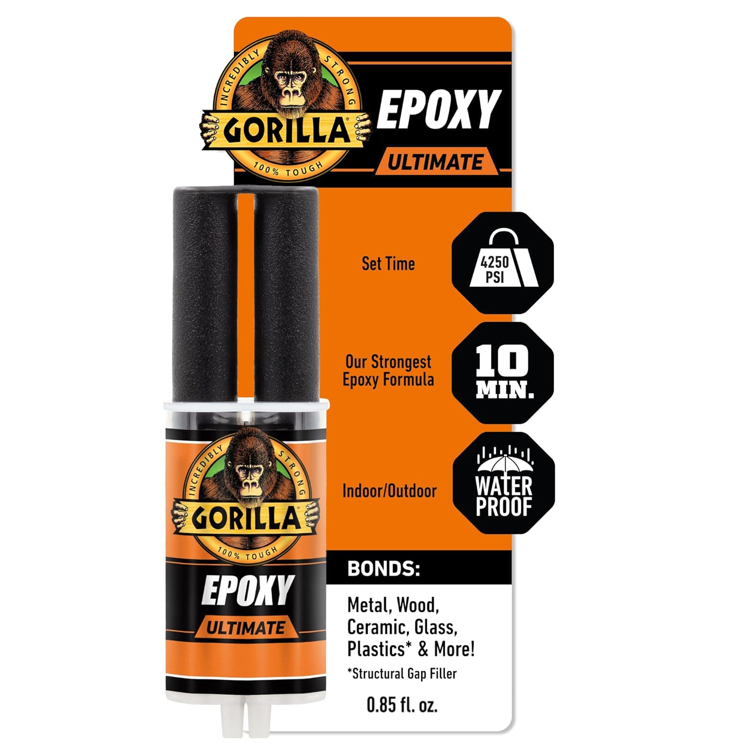Epoxy Ultimate, Waterproof, 10 Minute Set, Permanent Bond, Dries Black, 0.85Oz S