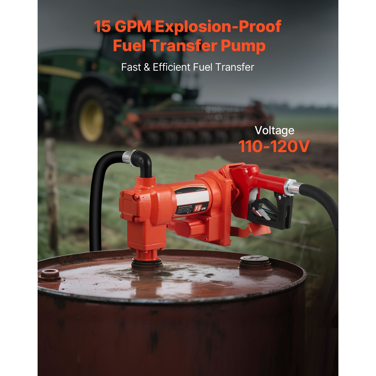 Uimoso 110V Electric Fuel Transfer Pump, 15 GPM Flow Rate with Fuel Nozzle