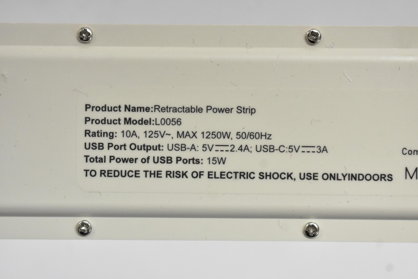 Retractable Power Strip Combination Outlet L0056 White USB-A USB-C 2AC Desk