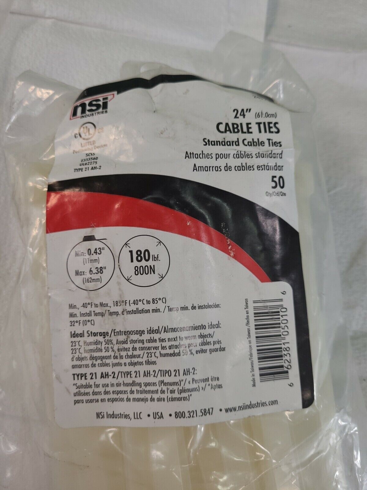 NSI Tork 24175 Cable Tie Natural 24″-50 TIES PER PACK–LOT OF 2 PACKS