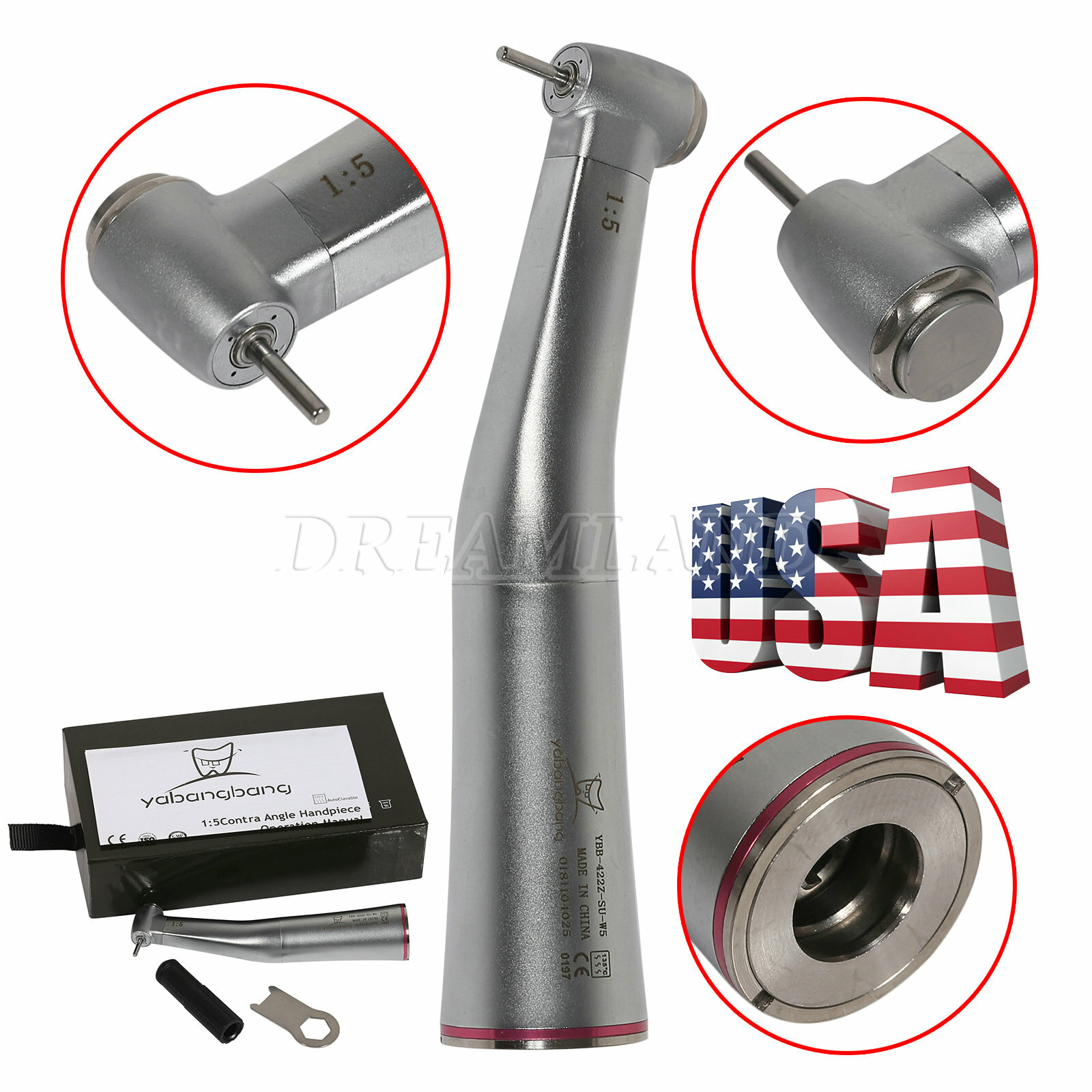 Dental 1:1 Electric LED Contra Angle Low Speed Handpiece NO-LED 1:5 CEE