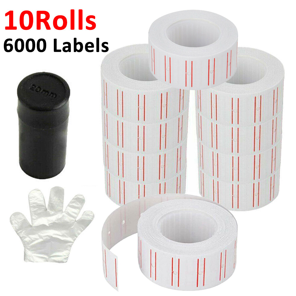 10 Rolls White Red Line Price Tag Gun Sticker 600 Labels Per Roll For MX 5500