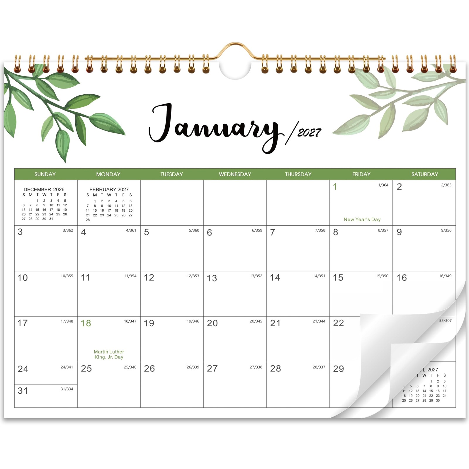 Calendar 2027 – Wall 2027, Jul. 2026 – Dec. 11″ x 8.5″（2026）, Green