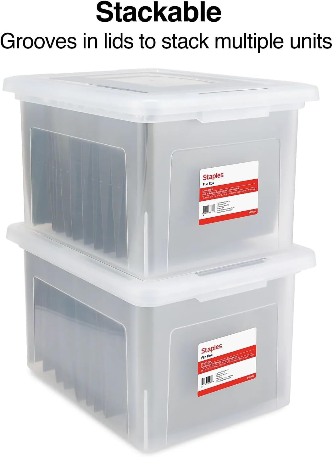 Plastic File Box with Snap Lid, Letter/Legal Size, Clear, 4/Carton | Stackable S