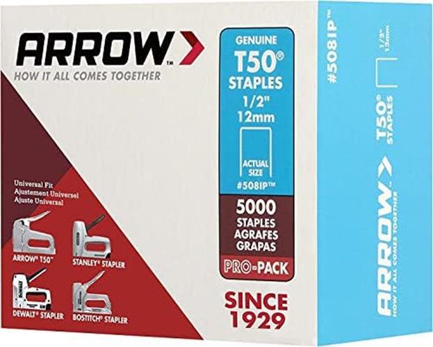 Arrow 508IP Heavy Duty T50 1/2-Inch Staples Assorted Sizes , Number of Itemss