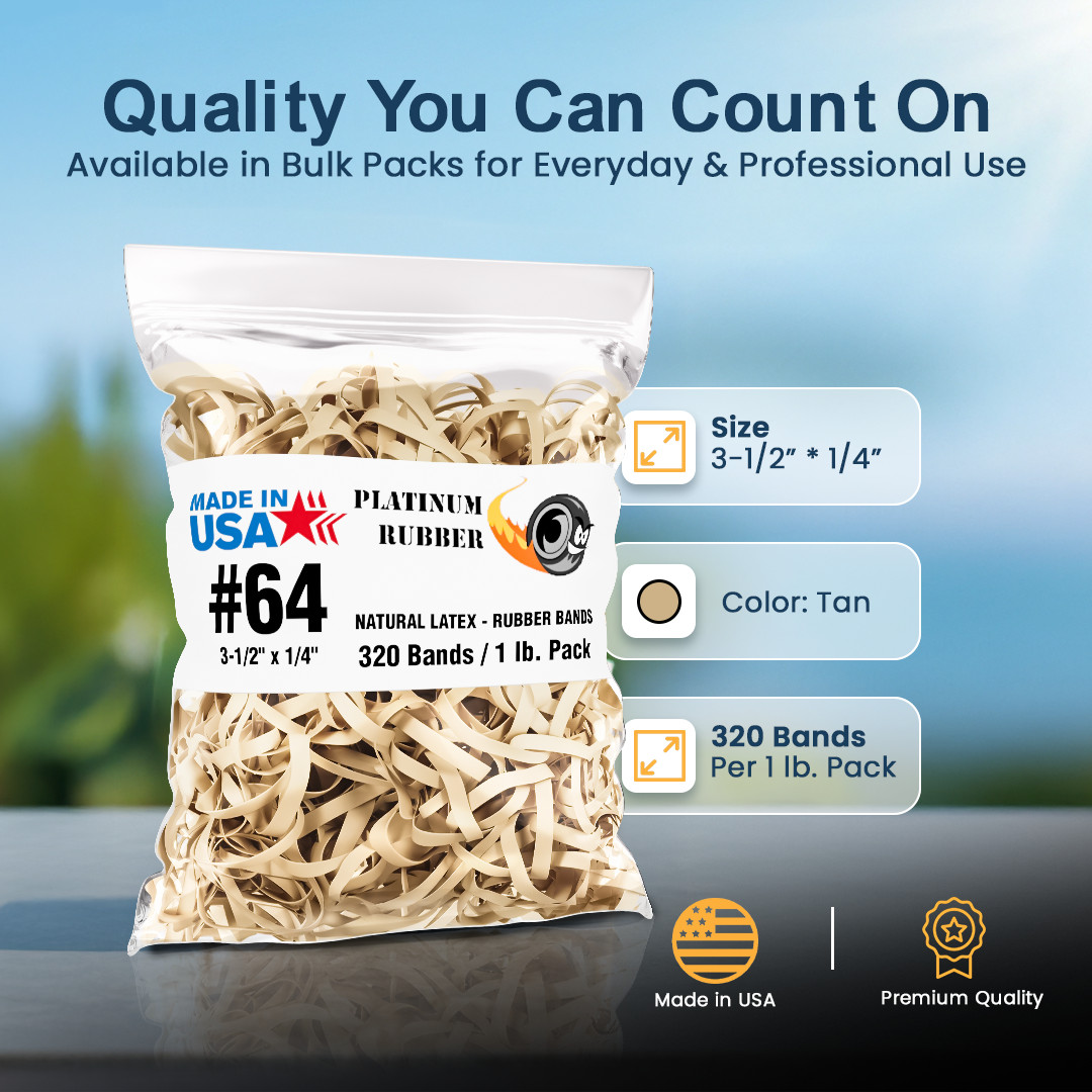 Bulk 5 Pounds – Platinum Rubber Bands #26644 Postal Size #64 (3-1/2 x 1/4″)