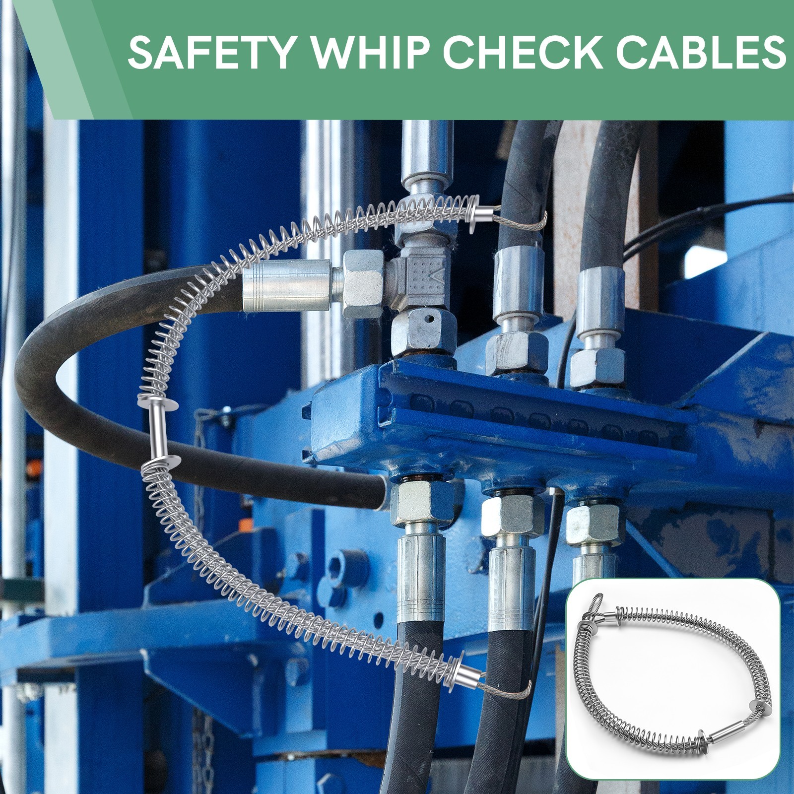 Heavy Duty Whip Check Safety Cable 1/8″ Steel Wire Rope for Compressor Hose