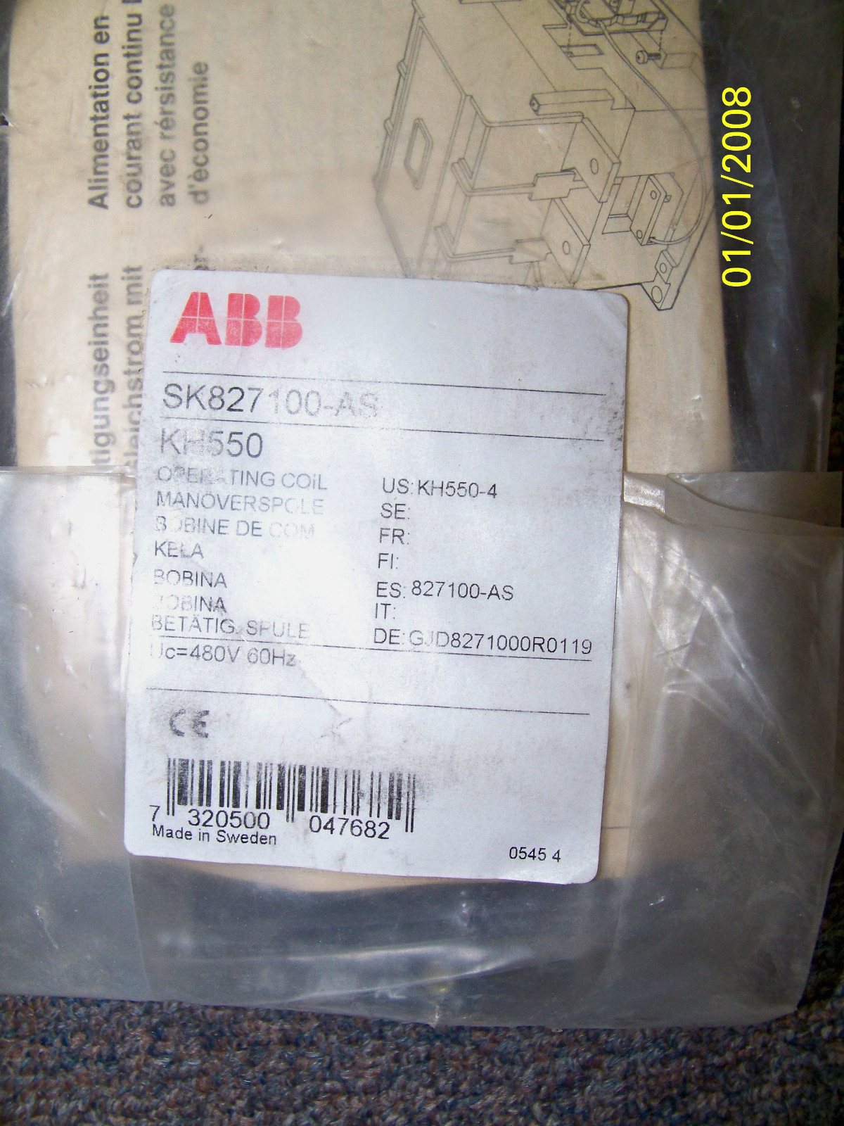ABB KH550 operating coil 480 VAC